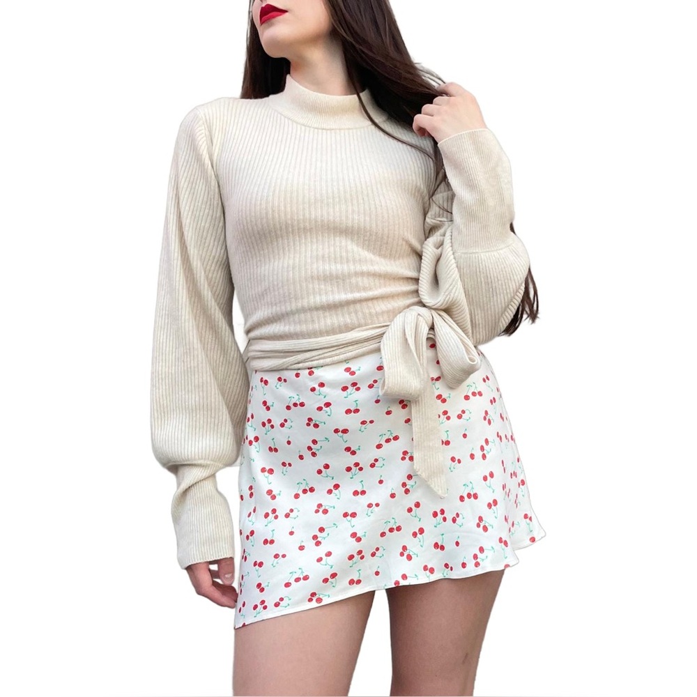 Reformation Osteria Cream Open Back Mock Neck Cashmere Sweater Gossamer XL
